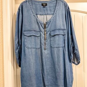 Jones New York Signature Women's Lightweight Chambray Denim Blouse, Size 3X